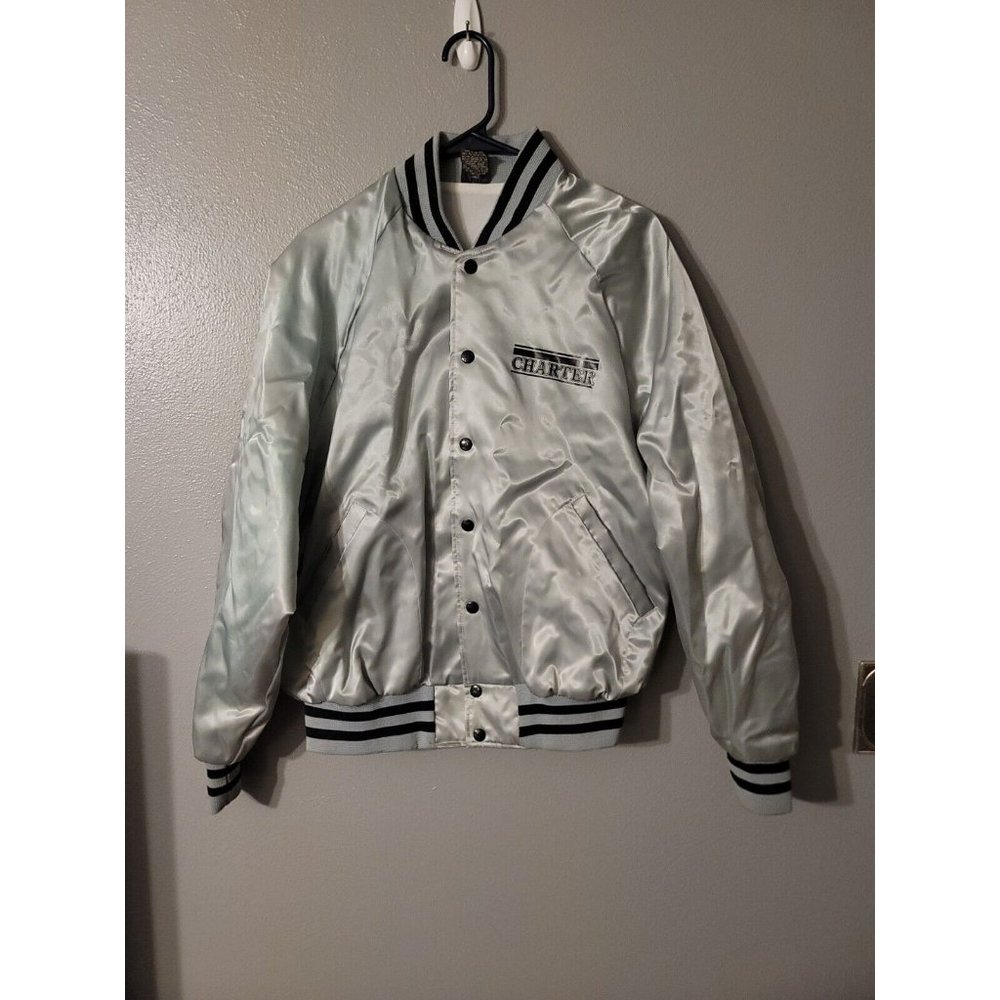 Aristo Jac Vintage Silver Lined Bomber Varsity Jacket CHARTER size L